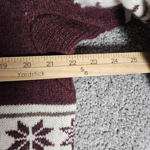 Duluth Trading Sweater Mens Medium Maroon Shetland Wool Fair Isle Moose Cabin - Picture 5 of 8